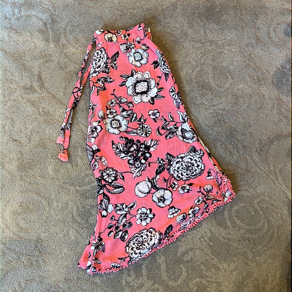Anthropologie Pink Coral Floral Tie-Waist Wide Leg Pants - Picture 7 of 10